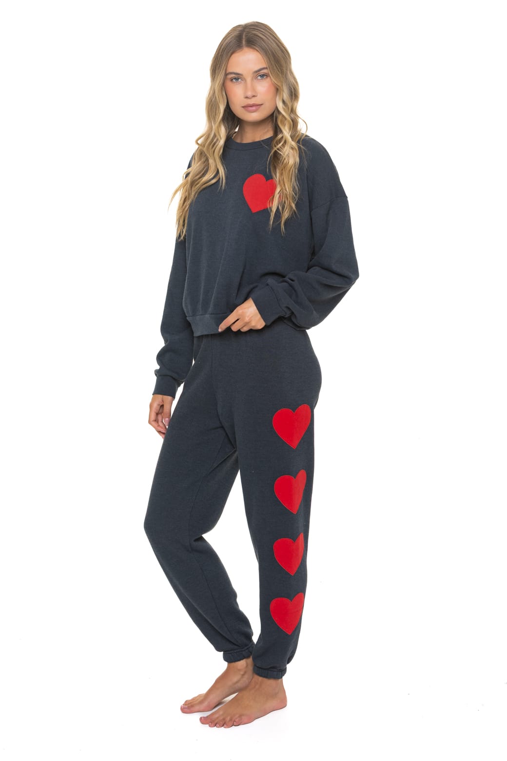 HEART STITCH RELAXED CREW SWEATSHIRT - CHARCOAL