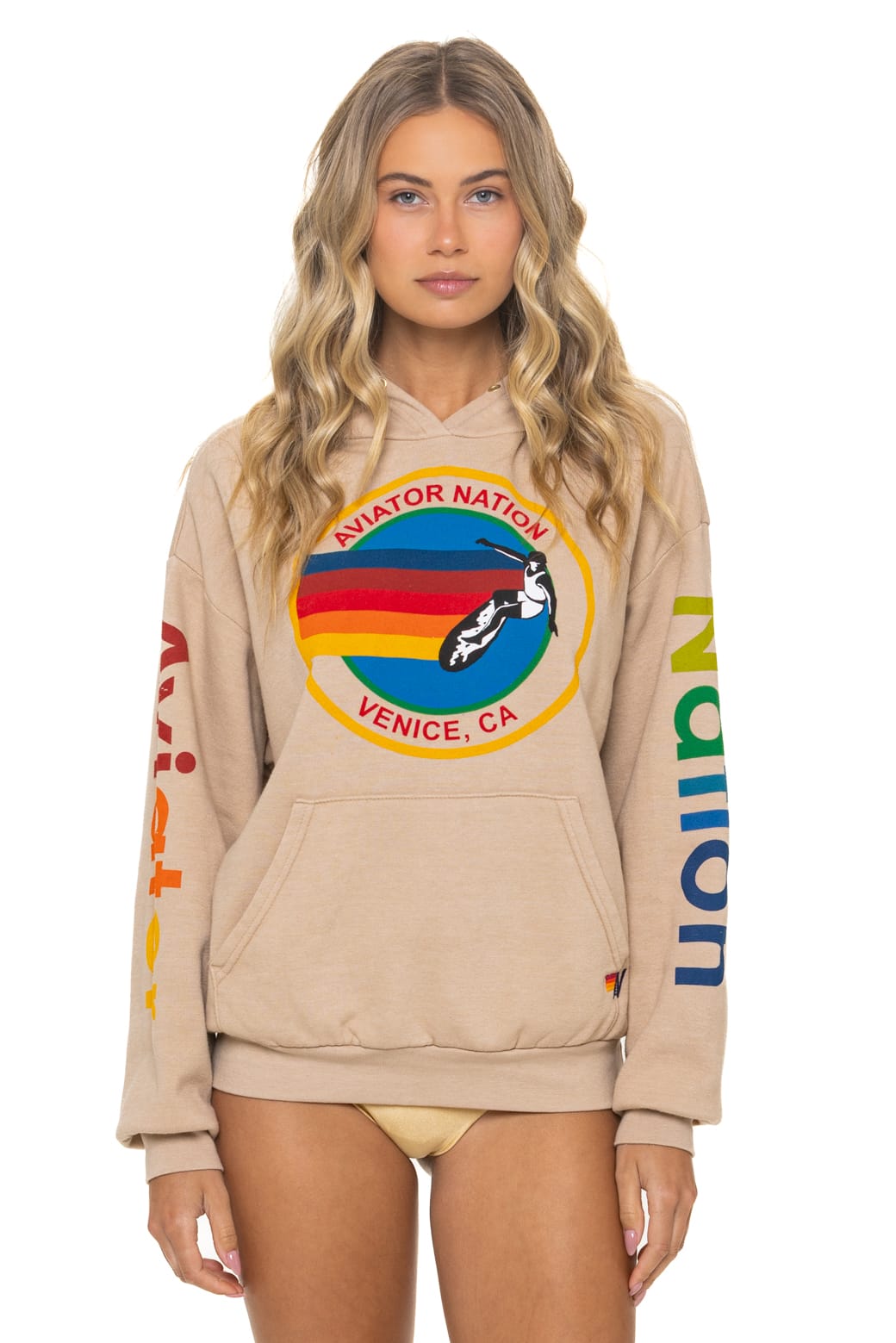 AVIATOR NATION RELAXED VENICE PULLOVER HOODIE - SAND