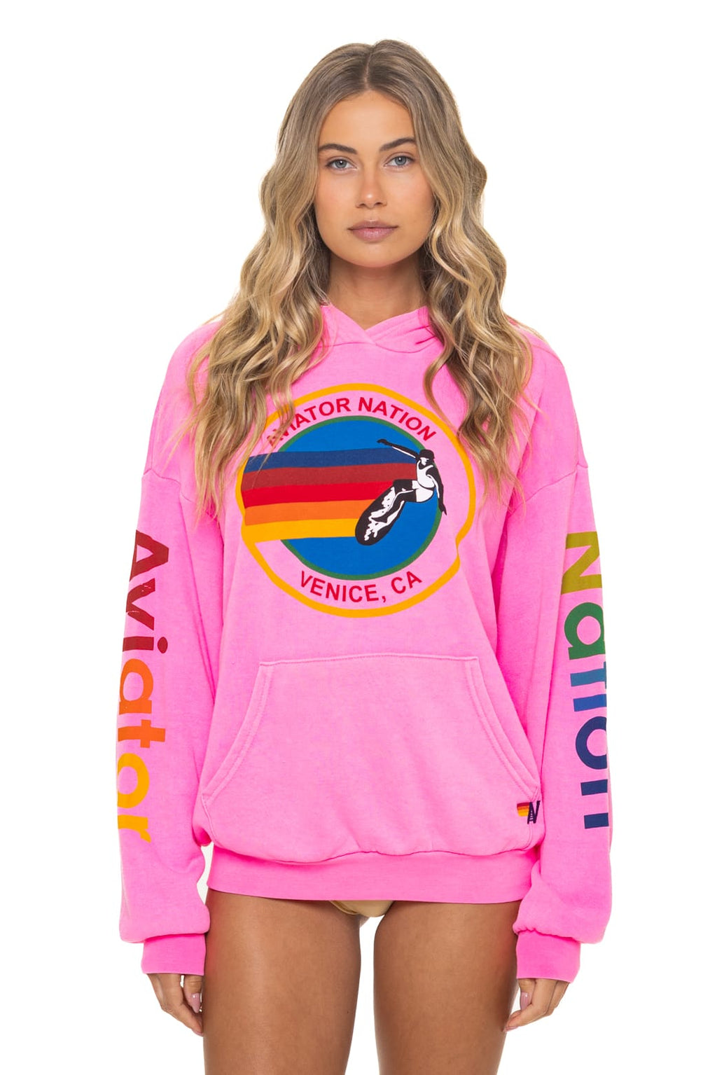 AVIATOR NATION RELAXED VENICE PULLOVER HOODIE - NEON PINK