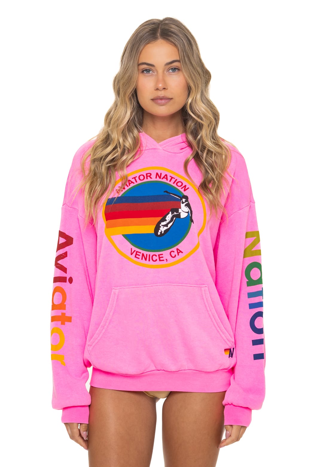 AVIATOR NATION RELAXED VENICE PULLOVER HOODIE - NEON PINK