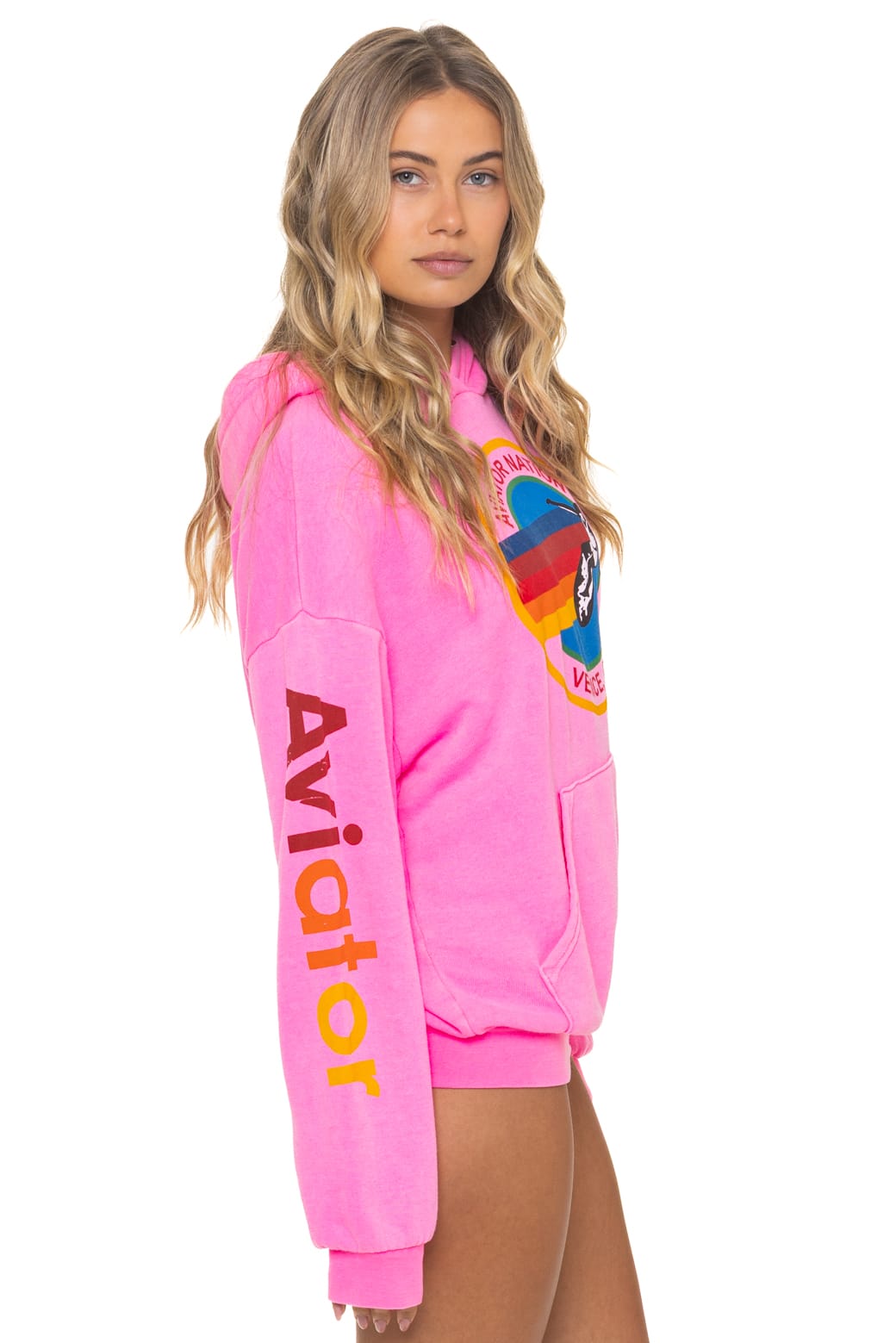 AVIATOR NATION RELAXED VENICE PULLOVER HOODIE - NEON PINK