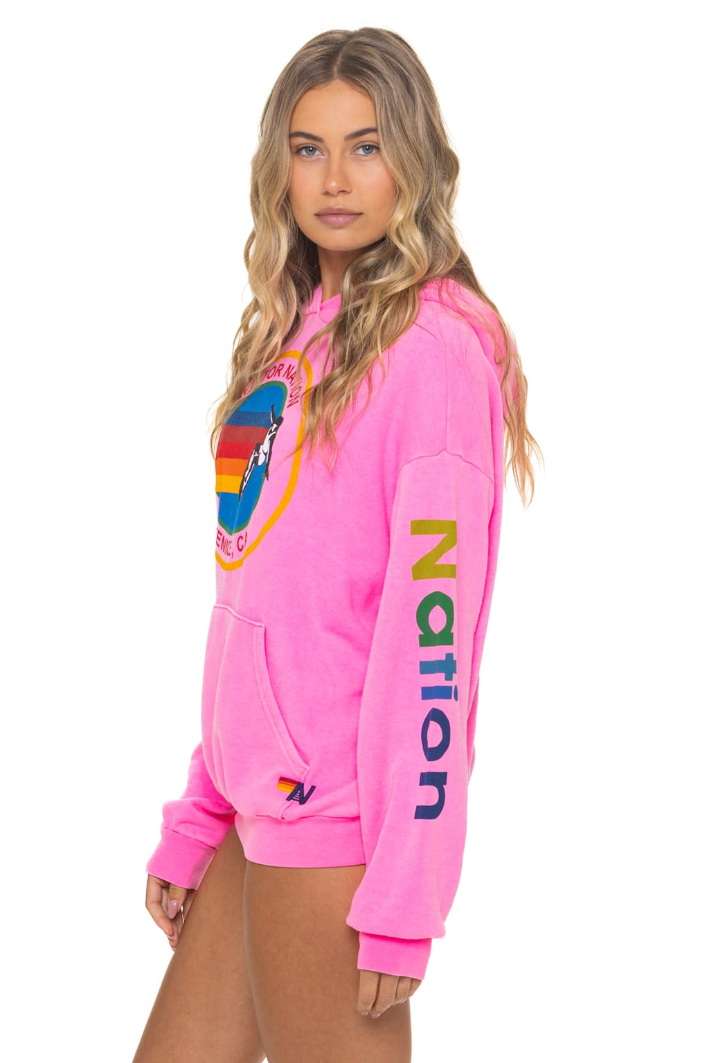 AVIATOR NATION RELAXED VENICE PULLOVER HOODIE - NEON PINK