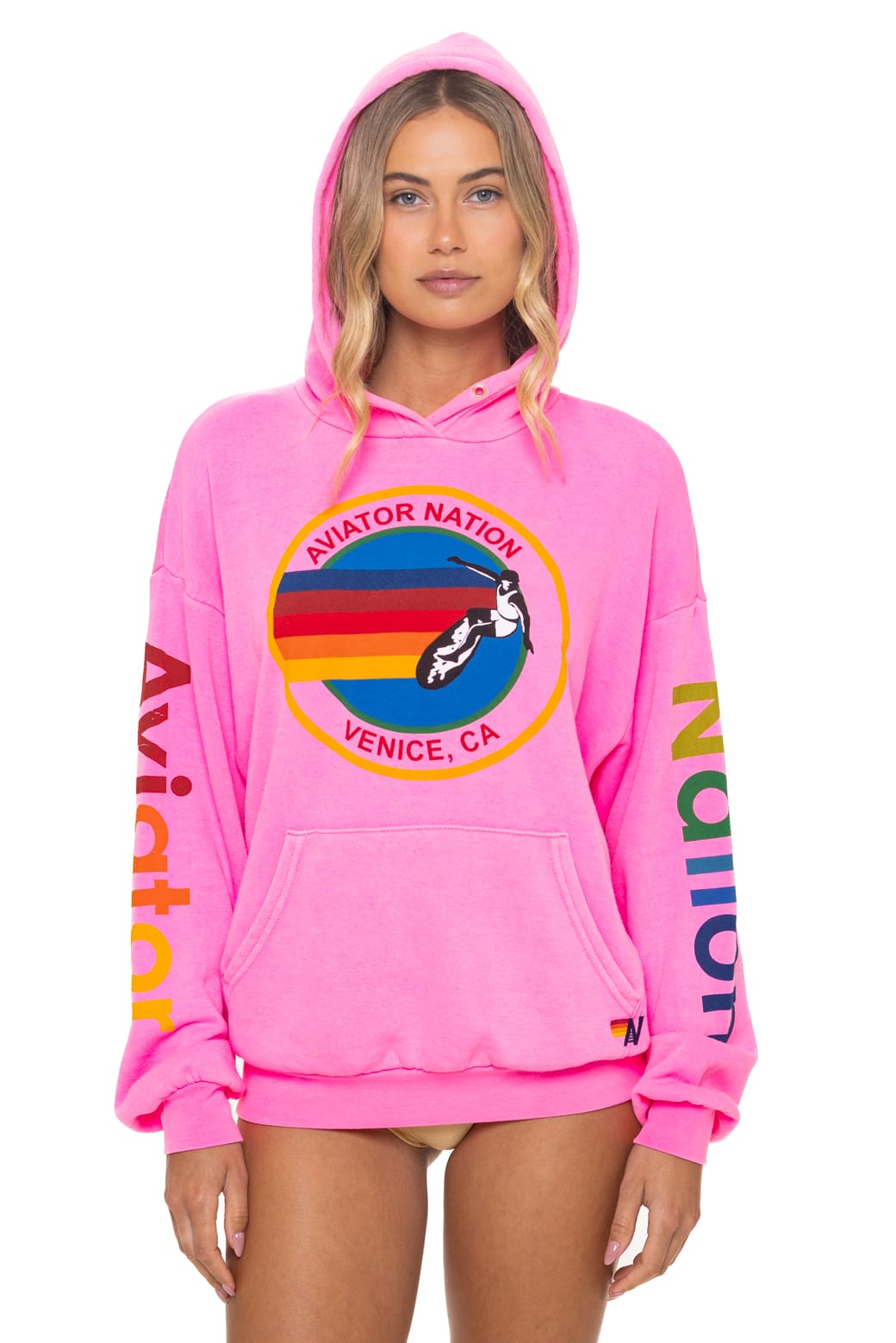 AVIATOR NATION RELAXED VENICE PULLOVER HOODIE - NEON PINK