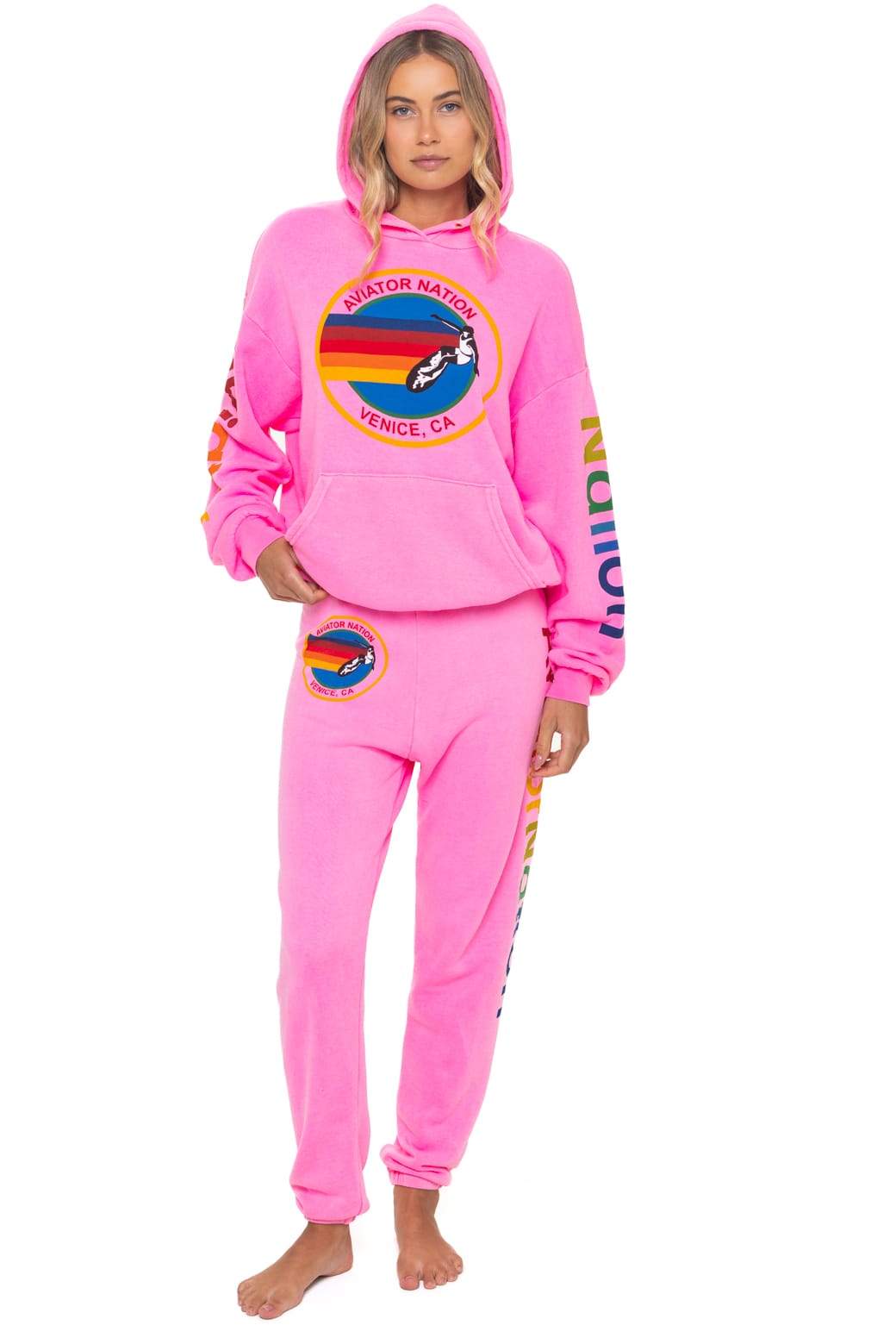AVIATOR NATION RELAXED VENICE PULLOVER HOODIE - NEON PINK