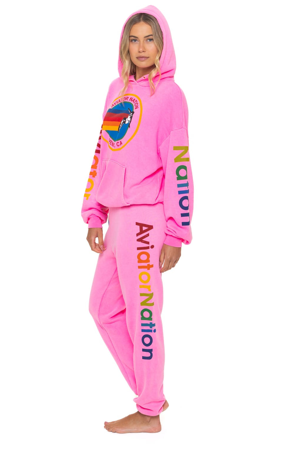 AVIATOR NATION RELAXED VENICE PULLOVER HOODIE - NEON PINK
