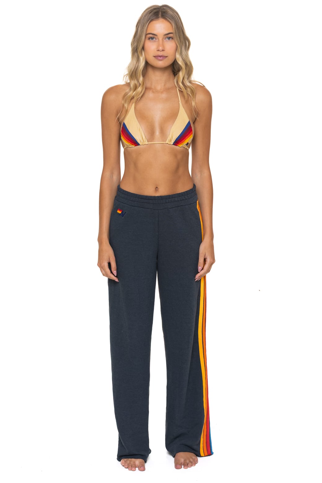 5 STRIPE WIDE LEG POCKET SWEATPANTS - CHARCOAL