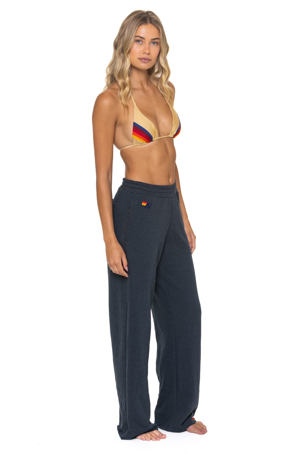 5 STRIPE WIDE LEG POCKET SWEATPANTS - CHARCOAL