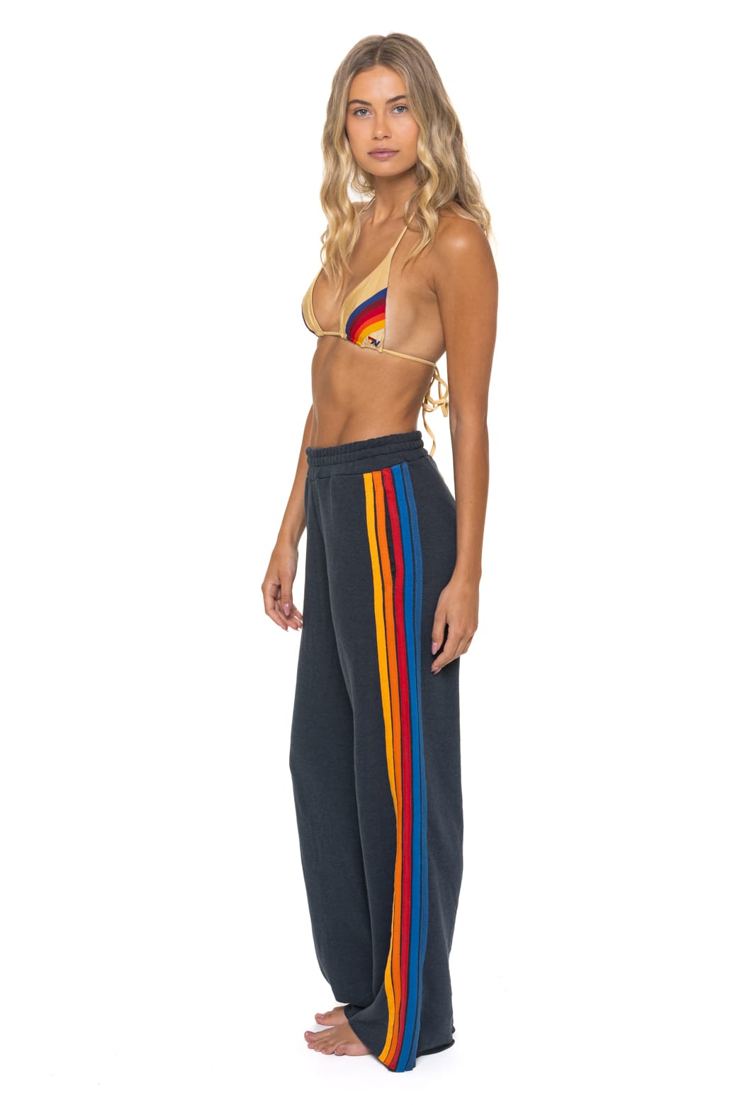 5 STRIPE WIDE LEG POCKET SWEATPANTS - CHARCOAL