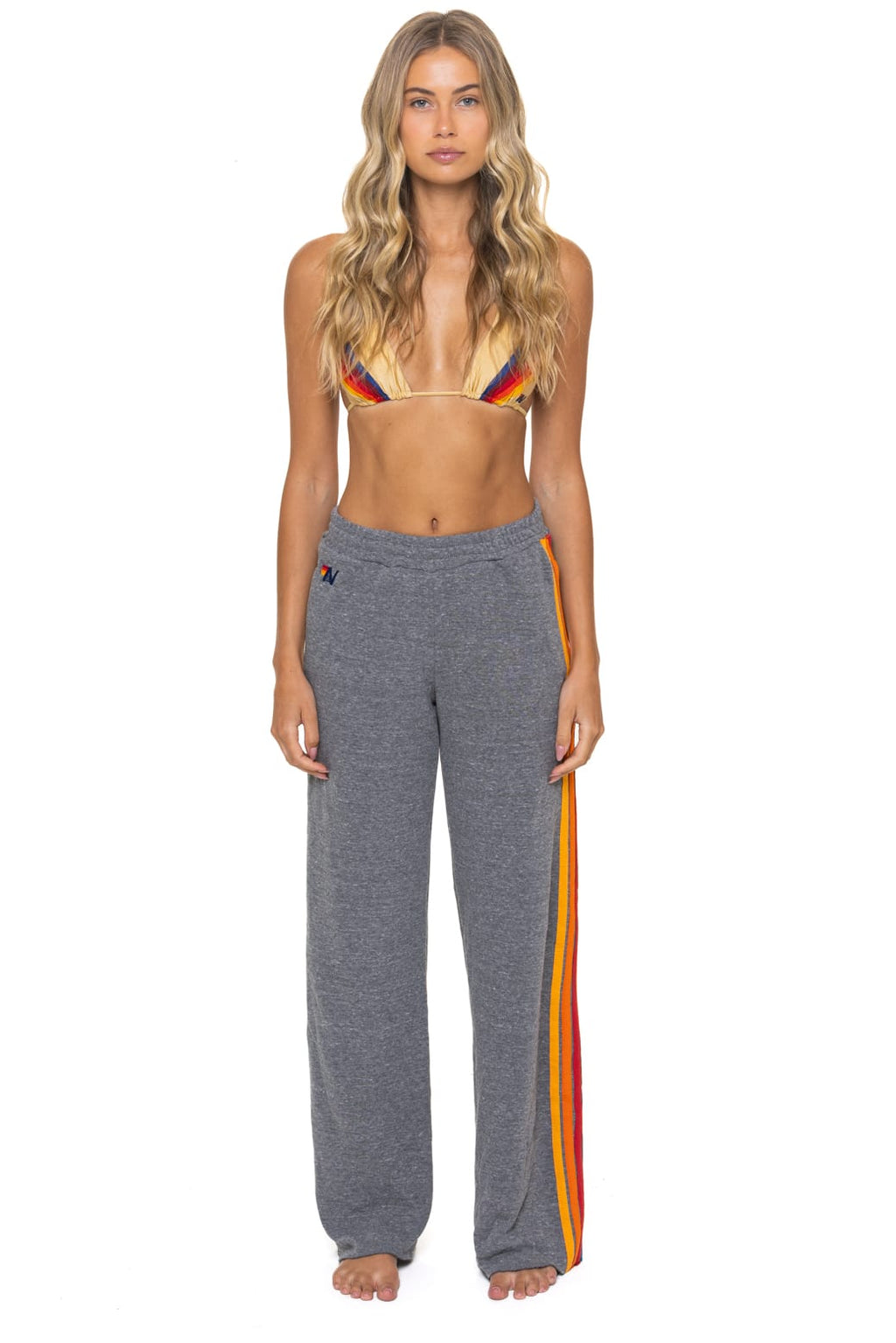 5 STRIPE WIDE LEG POCKET SWEATPANTS - HEATHER GREY
