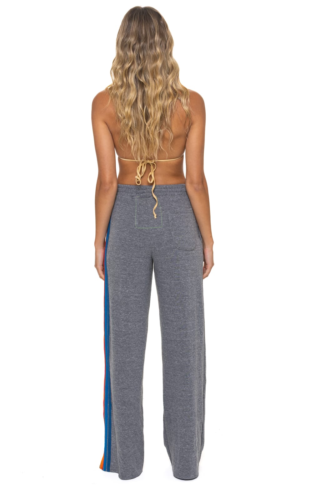 5 STRIPE WIDE LEG POCKET SWEATPANTS - HEATHER GREY