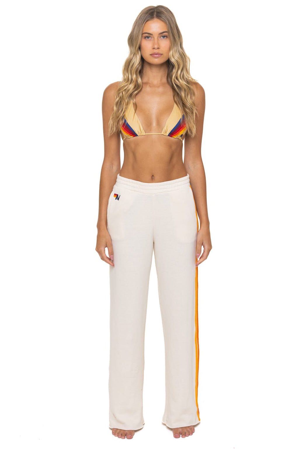 5 STRIPE WIDE LEG POCKET SWEATPANTS - VINTAGE WHITE