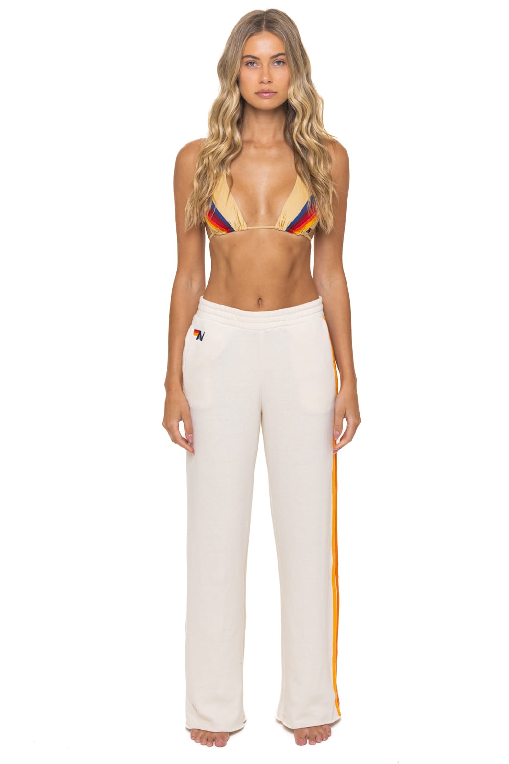 5 STRIPE WIDE LEG POCKET SWEATPANTS - VINTAGE WHITE