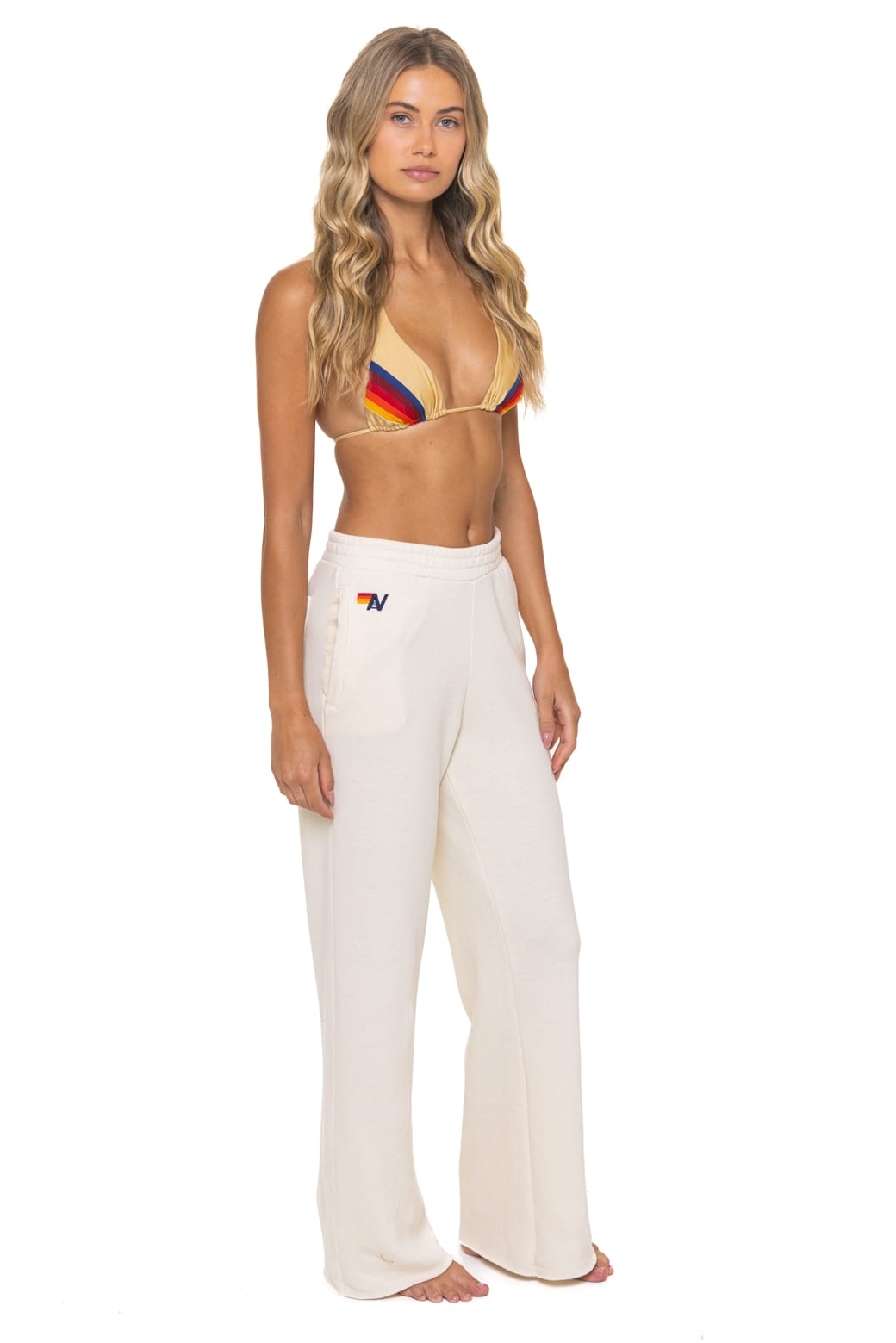 5 STRIPE WIDE LEG POCKET SWEATPANTS - VINTAGE WHITE
