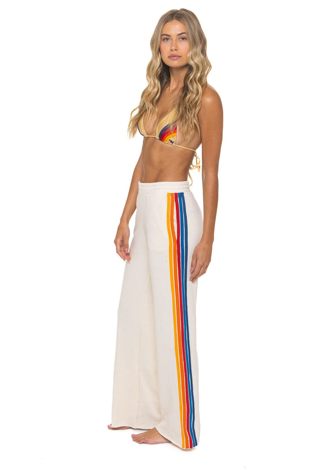 5 STRIPE WIDE LEG POCKET SWEATPANTS - VINTAGE WHITE