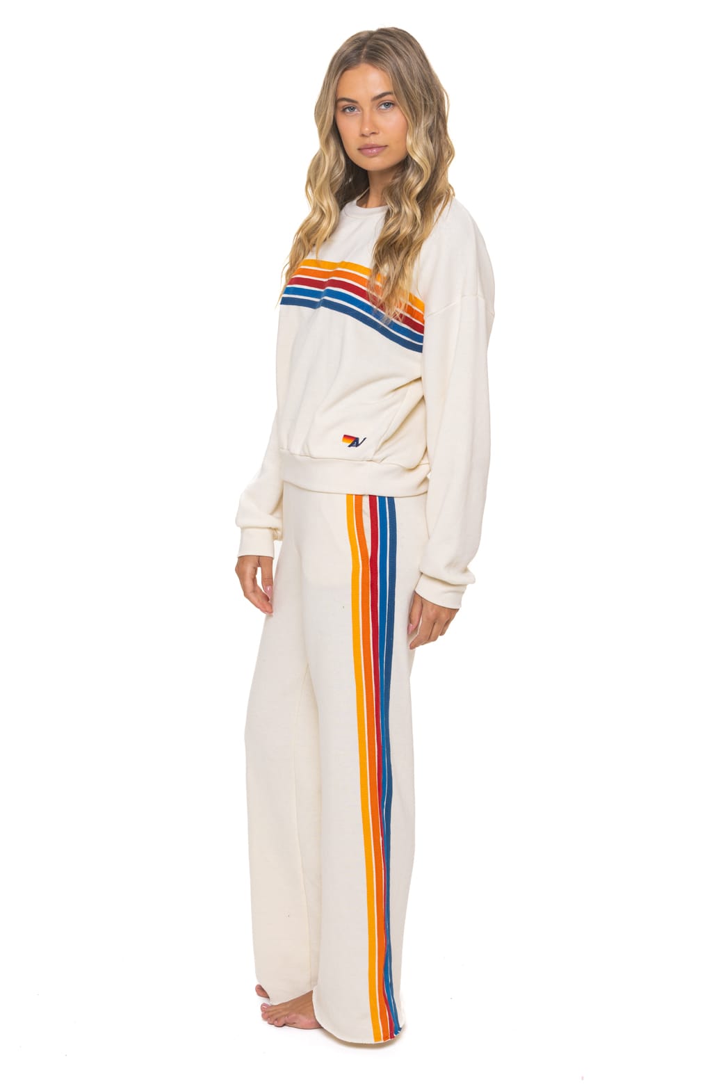 5 STRIPE RELAXED CREW SWEATSHIRT - VINTAGE WHITE