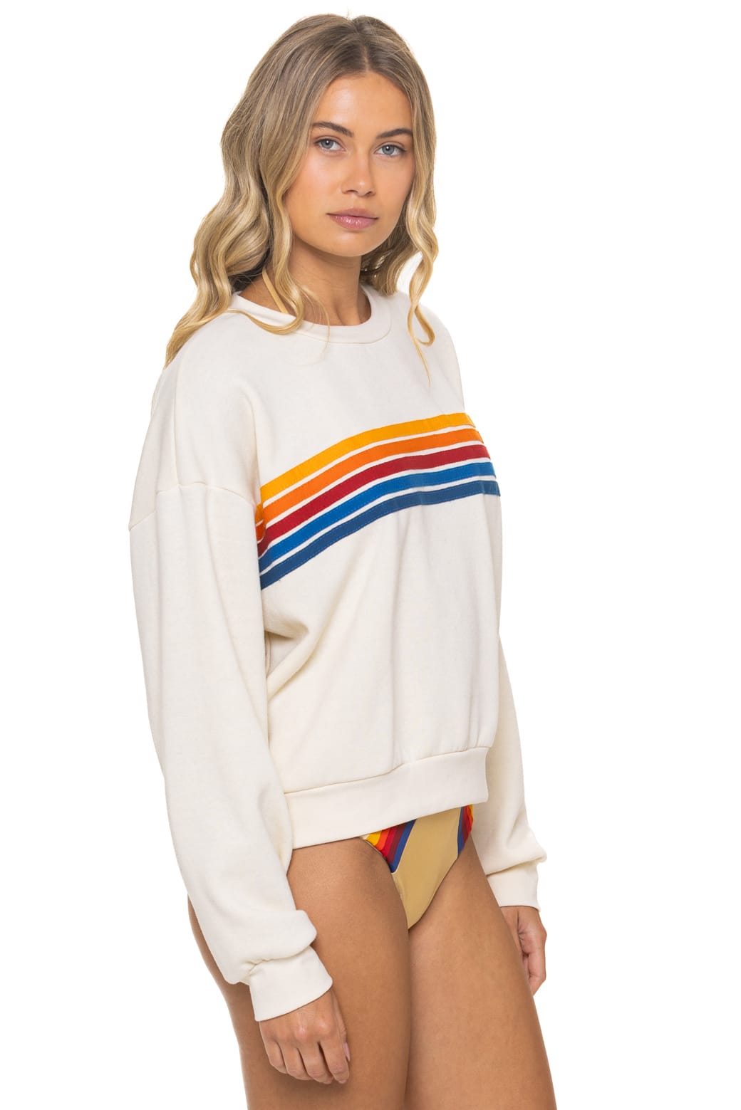 5 STRIPE RELAXED CREW SWEATSHIRT - VINTAGE WHITE