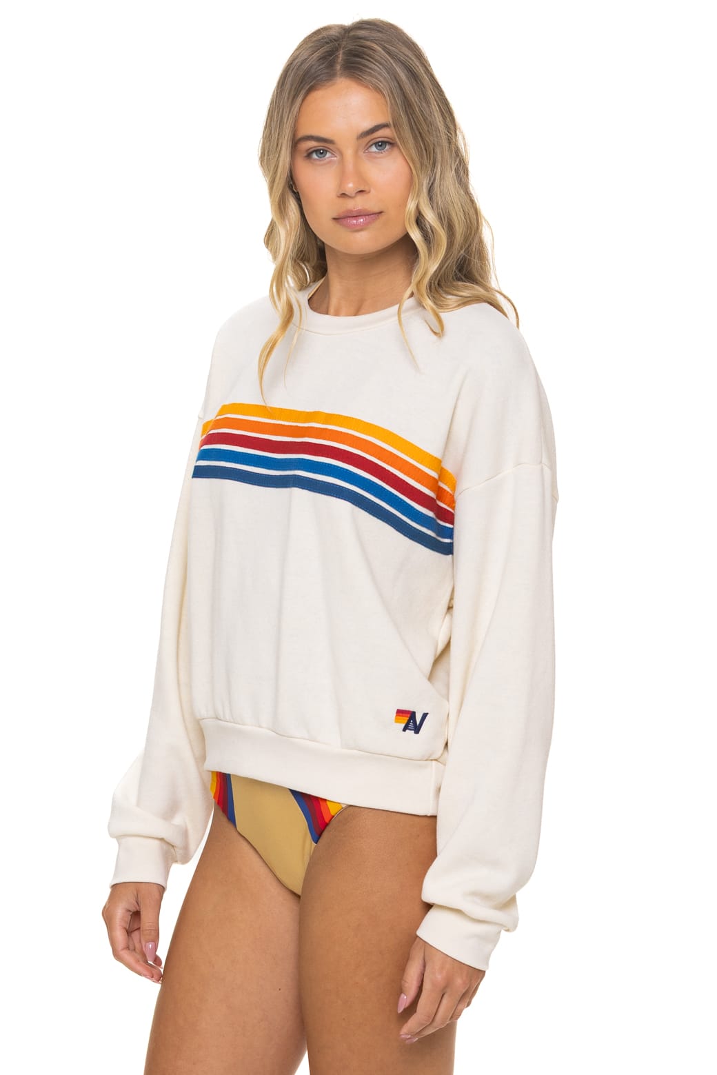 5 STRIPE RELAXED CREW SWEATSHIRT - VINTAGE WHITE