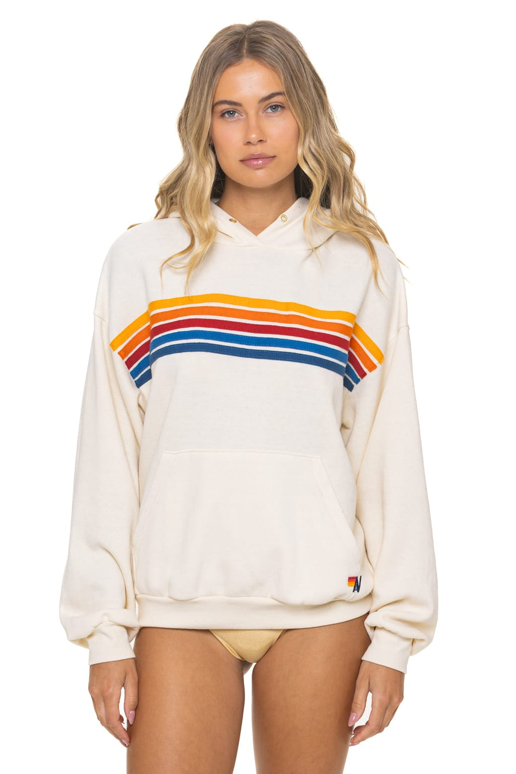 5 STRIPE RELAXED PULLOVER HOODIE - VINTAGE WHITE