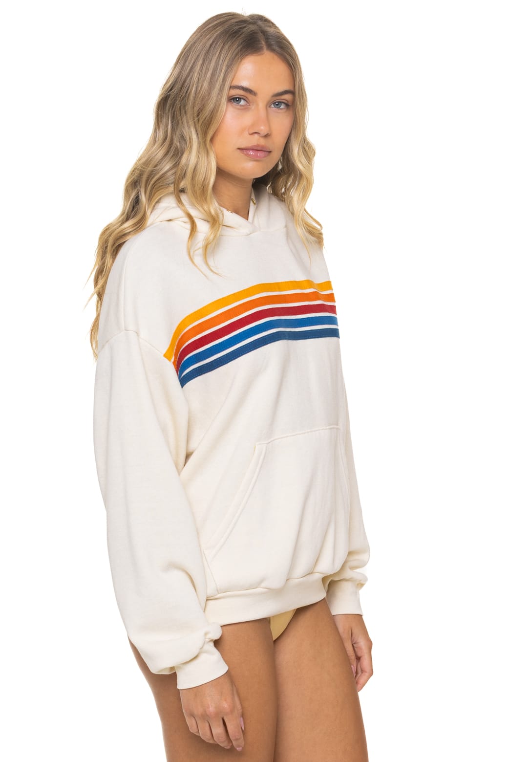 5 STRIPE RELAXED PULLOVER HOODIE - VINTAGE WHITE