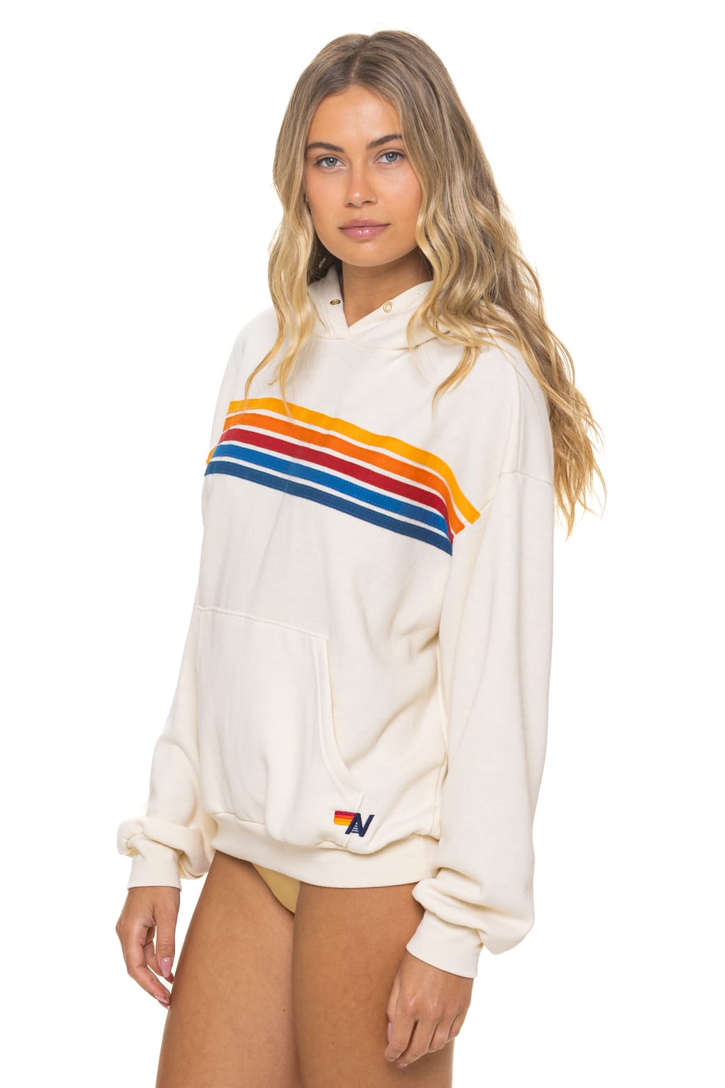 5 STRIPE RELAXED PULLOVER HOODIE - VINTAGE WHITE
