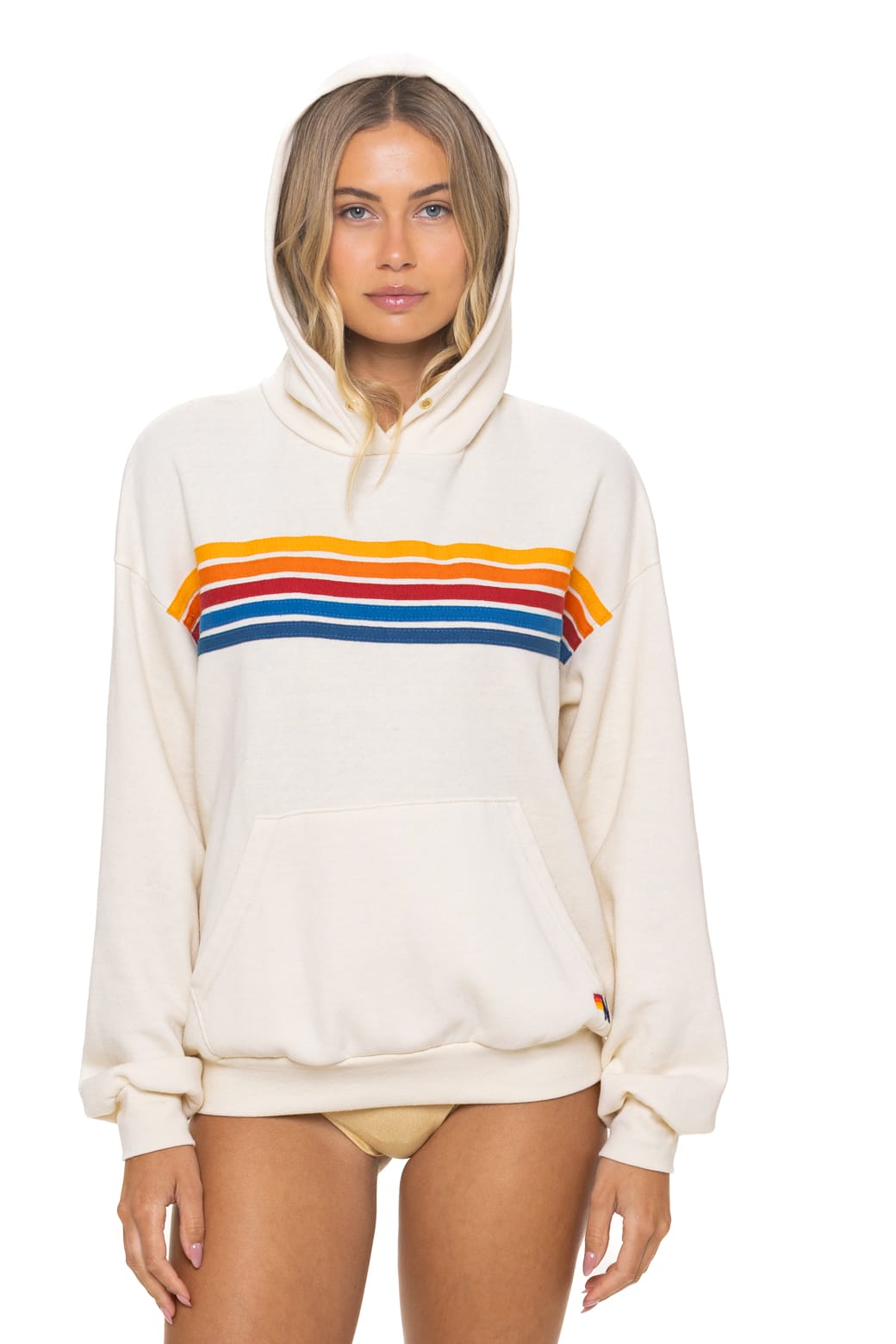 5 STRIPE RELAXED PULLOVER HOODIE - VINTAGE WHITE