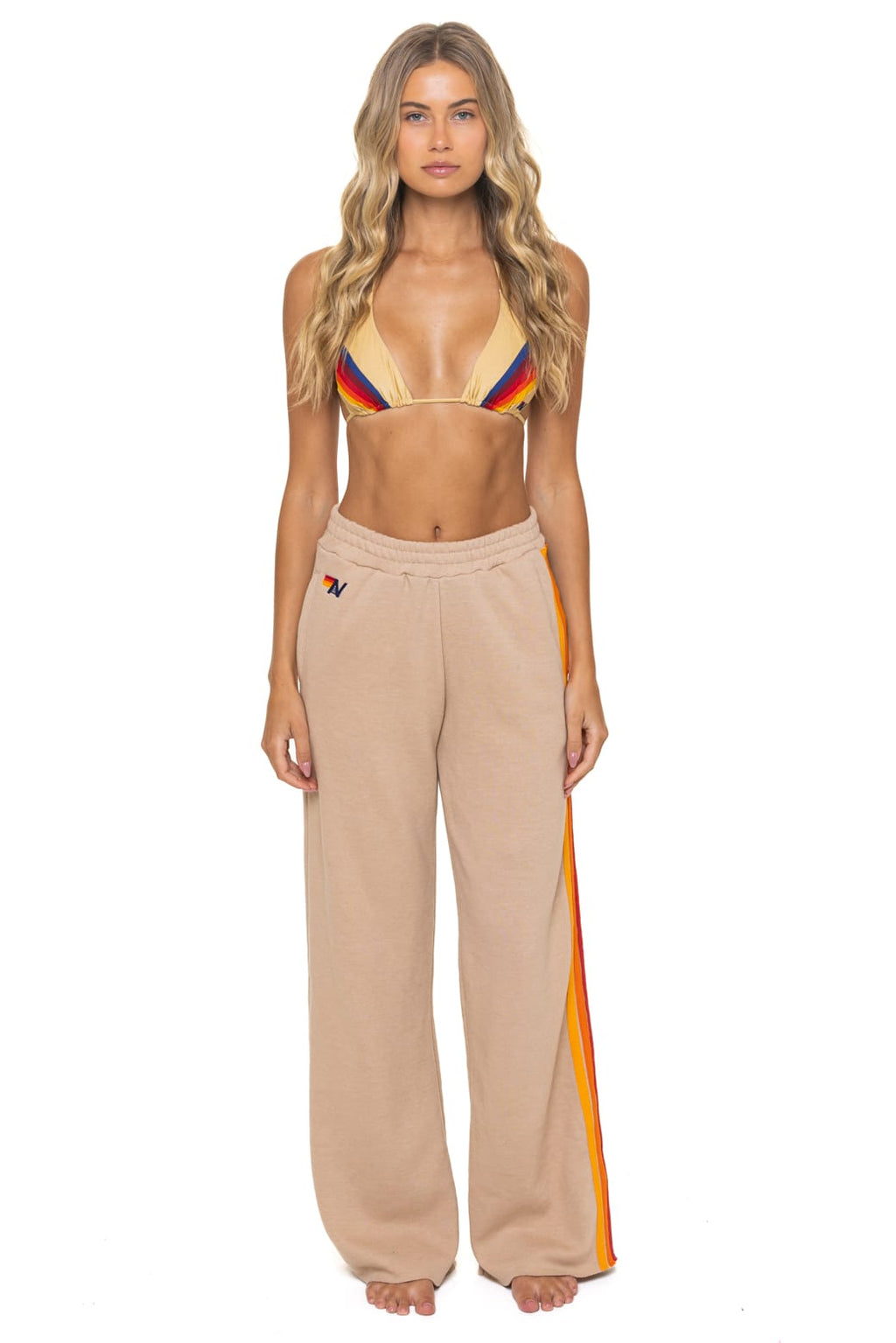 5 STRIPE WIDE LEG POCKET SWEATPANTS - SAND