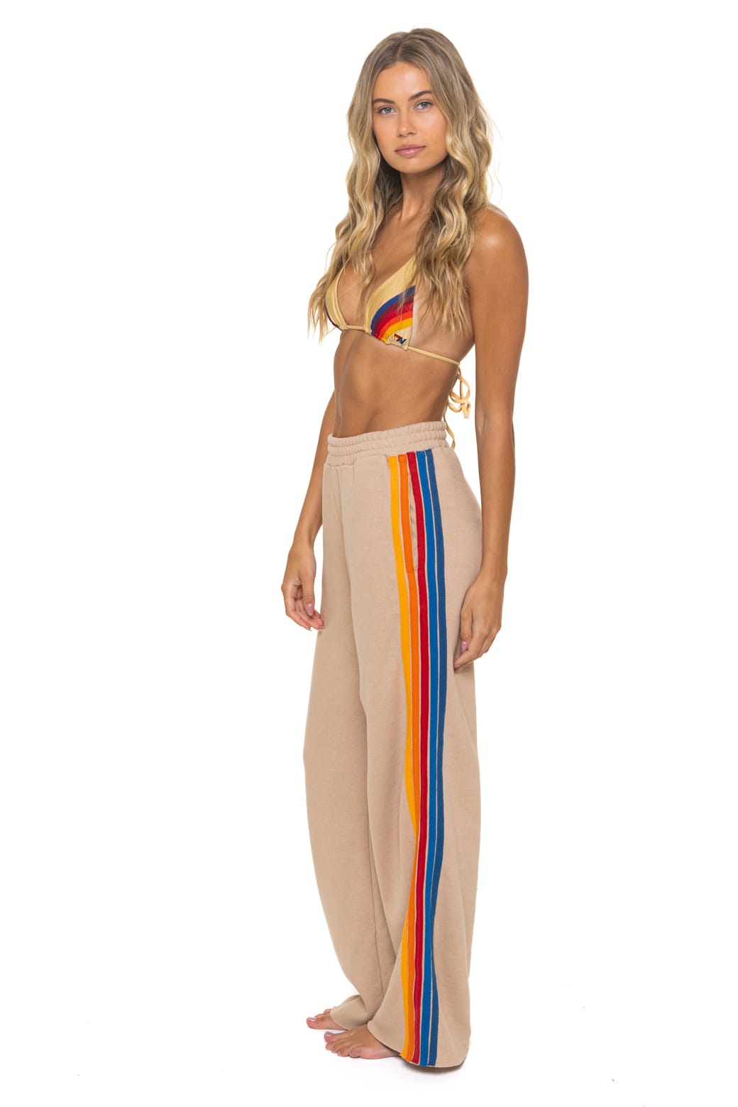 5 STRIPE WIDE LEG POCKET SWEATPANTS - SAND