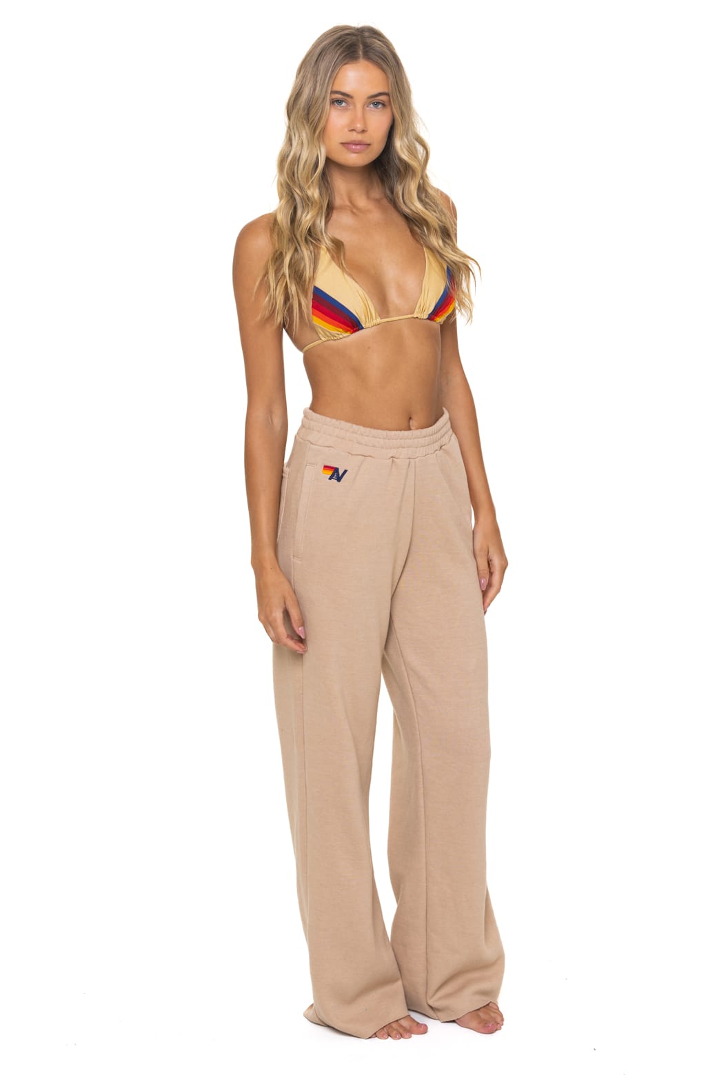 5 STRIPE WIDE LEG POCKET SWEATPANTS - SAND