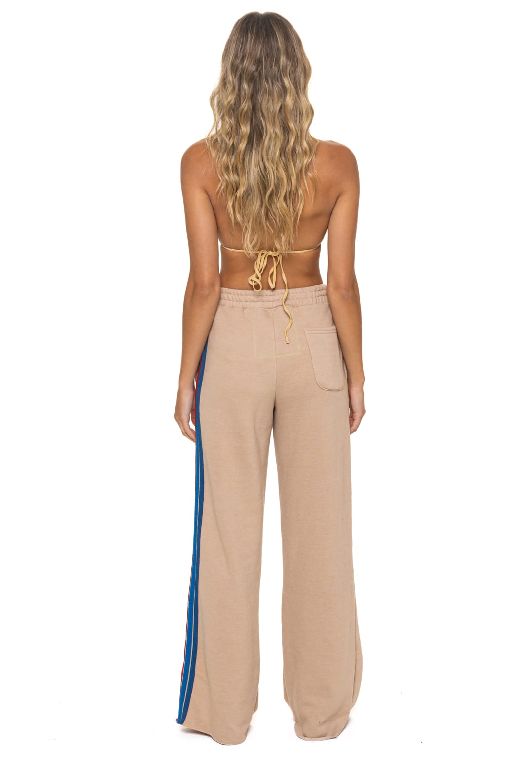 5 STRIPE WIDE LEG POCKET SWEATPANTS - SAND