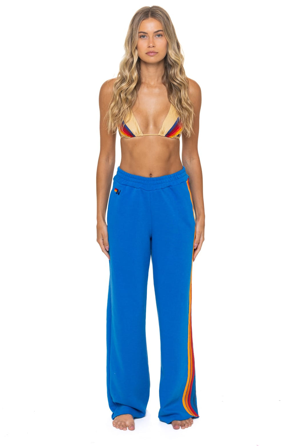 5 STRIPE WIDE LEG POCKET SWEATPANTS - OCEAN