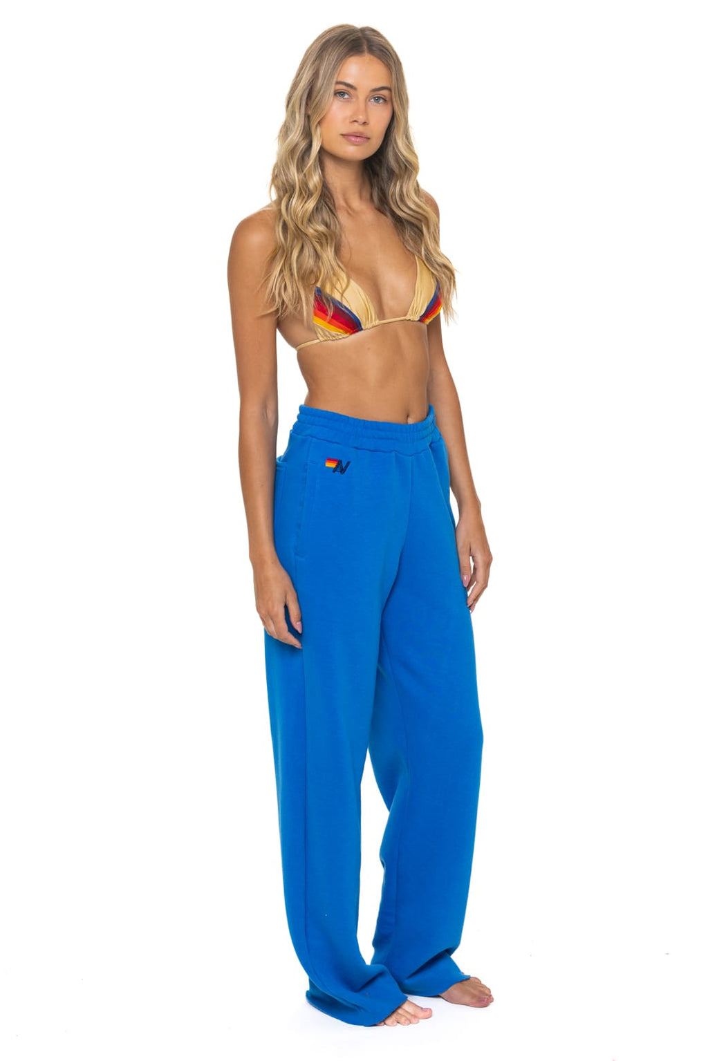5 STRIPE WIDE LEG POCKET SWEATPANTS - OCEAN