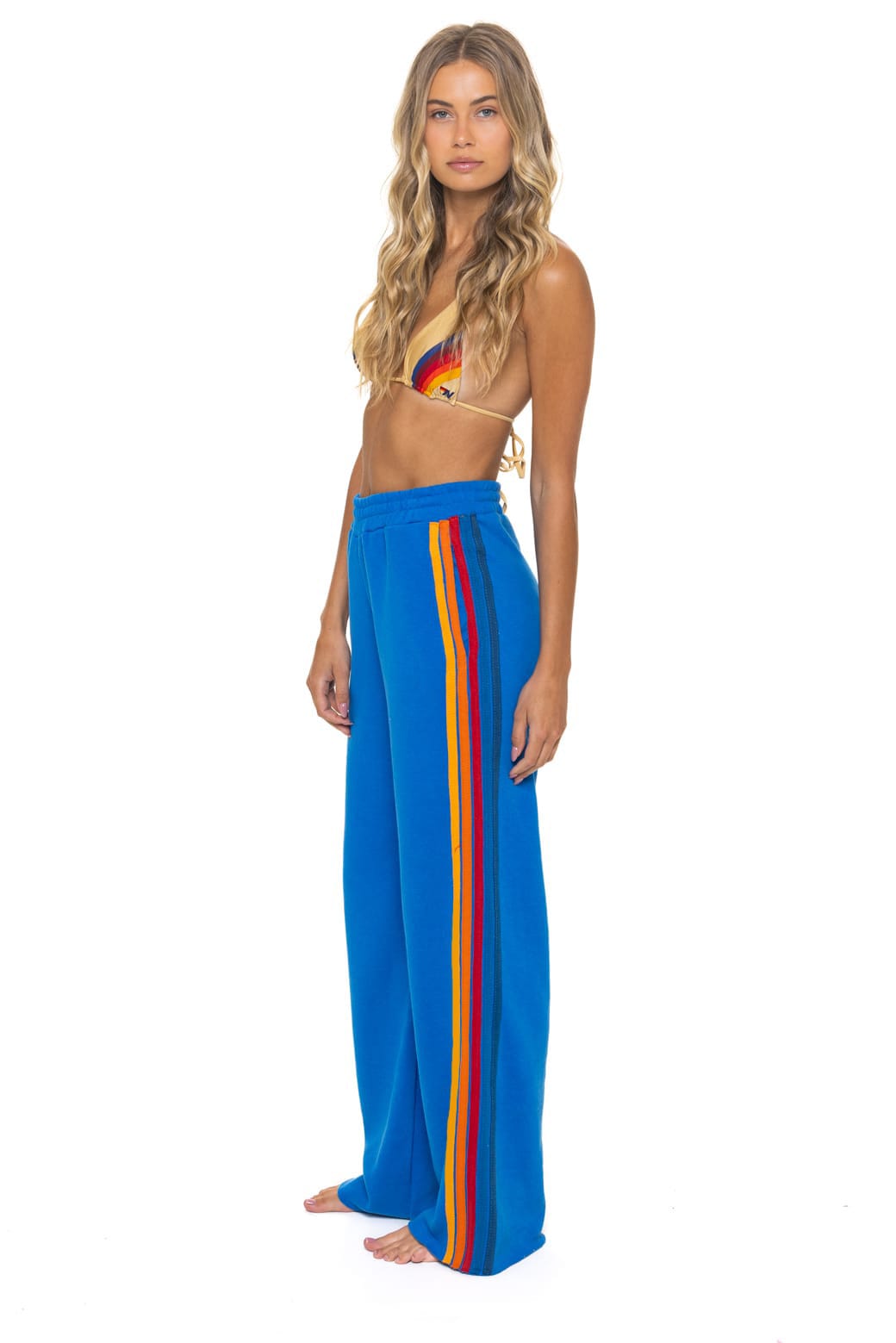 5 STRIPE WIDE LEG POCKET SWEATPANTS - OCEAN