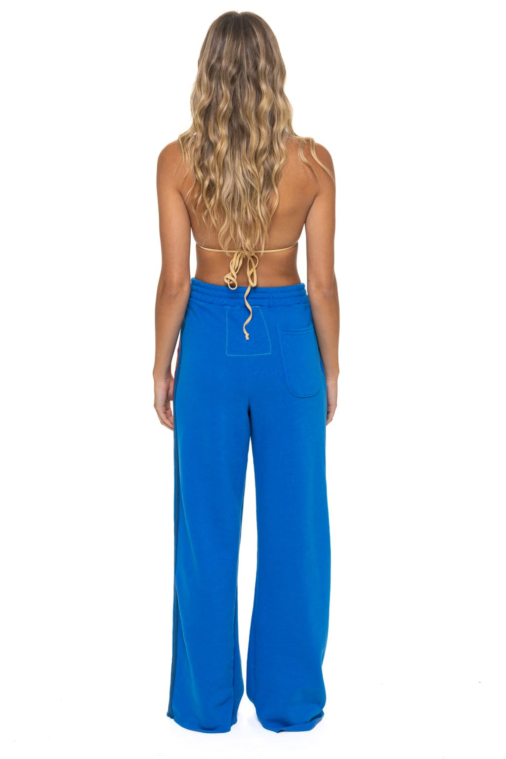 5 STRIPE WIDE LEG POCKET SWEATPANTS - OCEAN