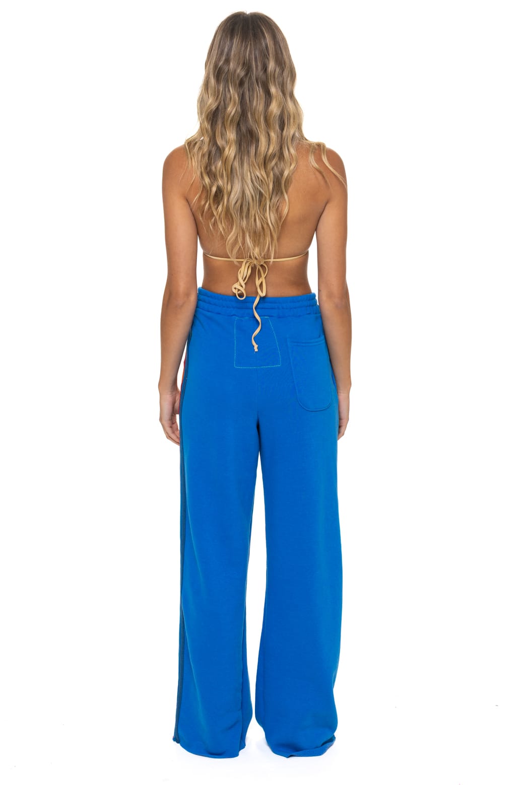 5 STRIPE WIDE LEG POCKET SWEATPANTS - OCEAN