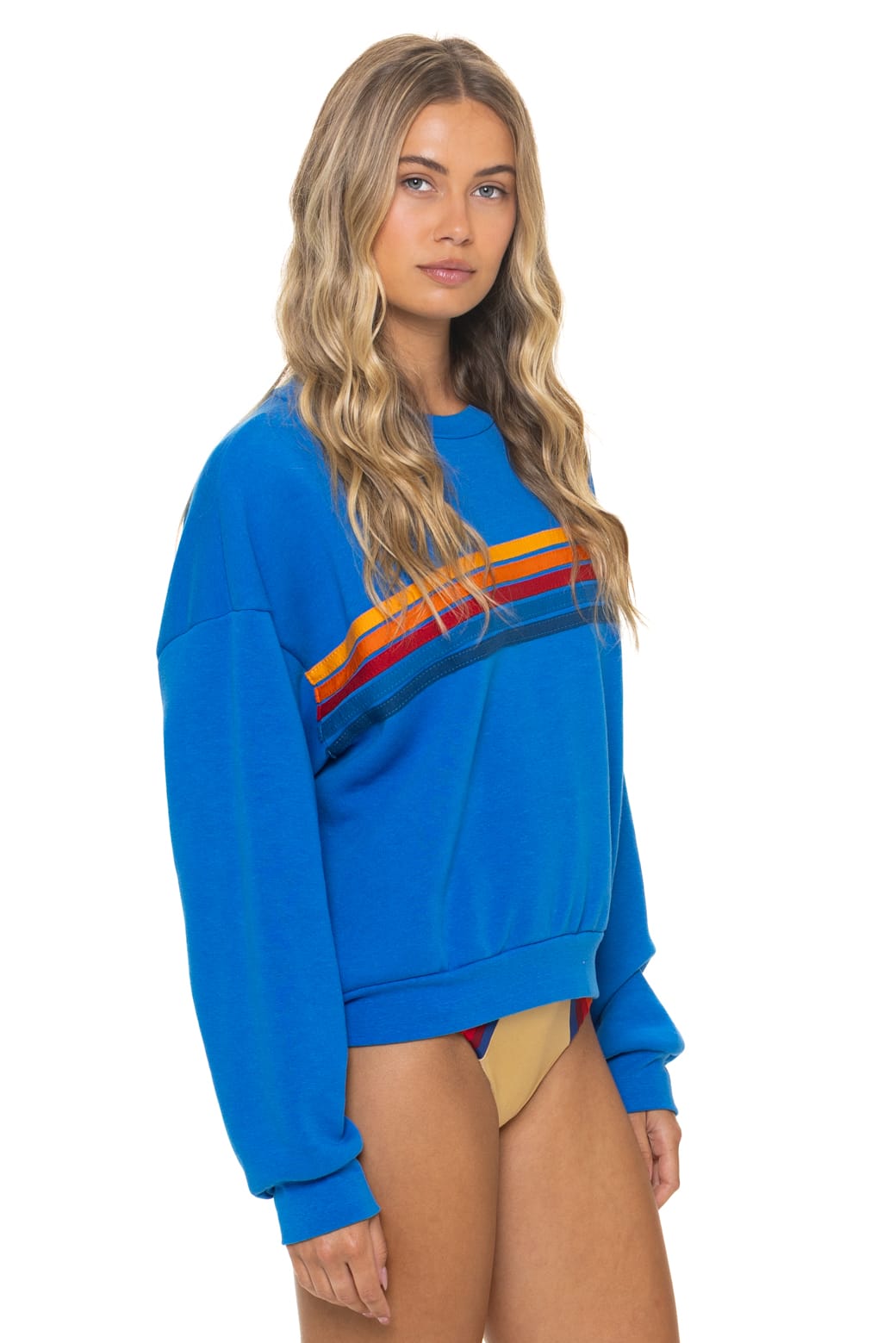 5 STRIPE RELAXED CREW SWEATSHIRT - OCEAN
