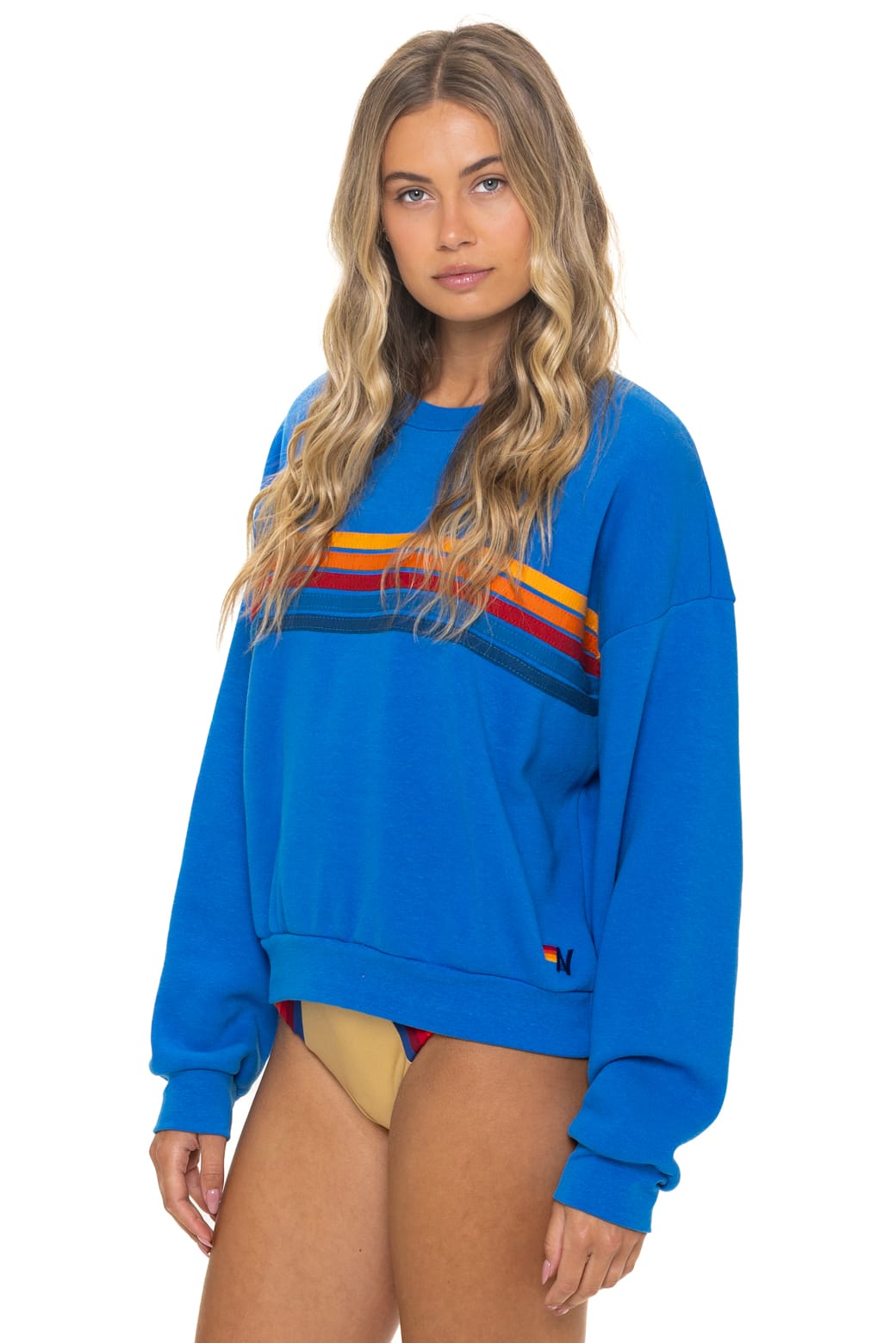5 STRIPE RELAXED CREW SWEATSHIRT - OCEAN