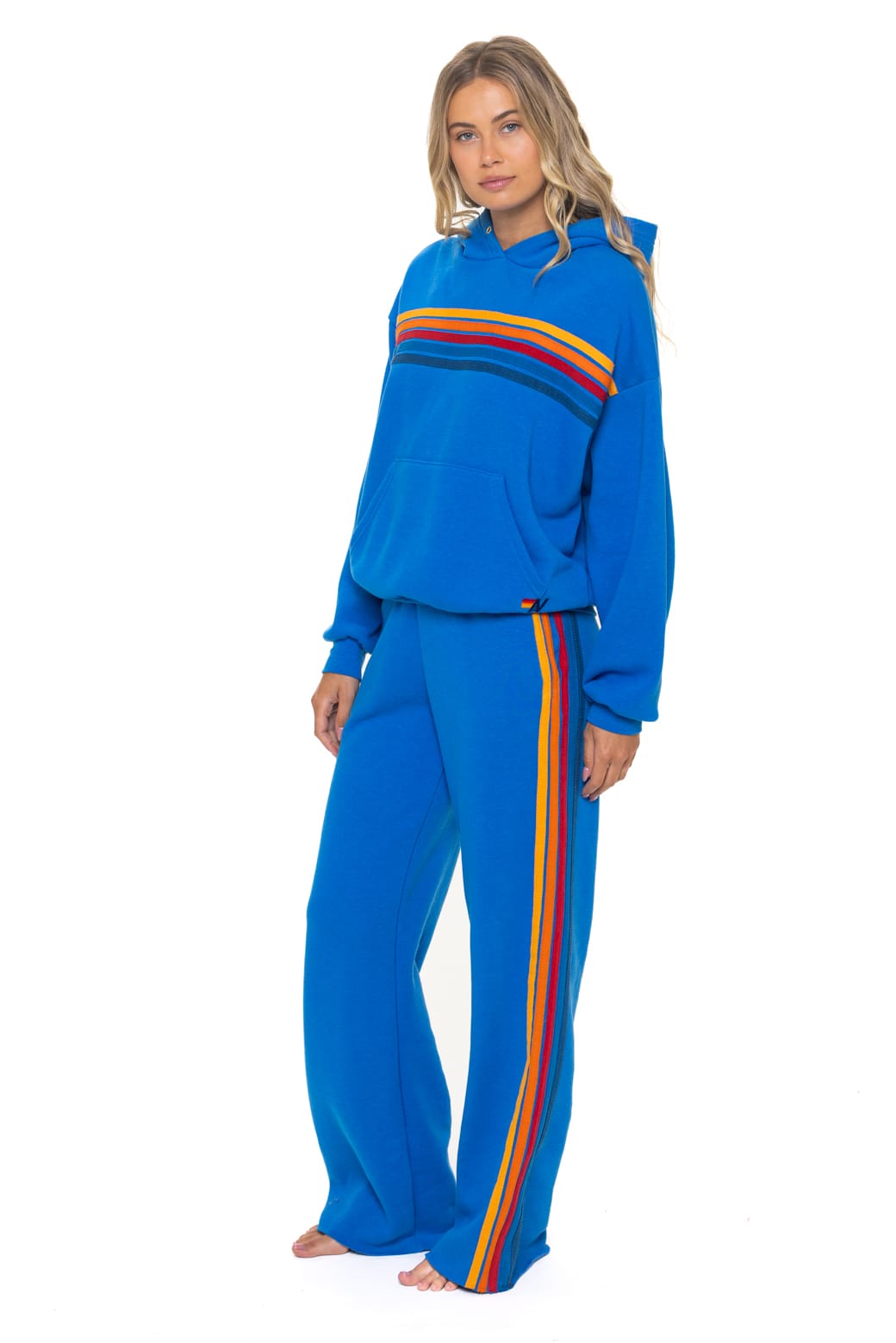 5 STRIPE RELAXED PULLOVER HOODIE - OCEAN
