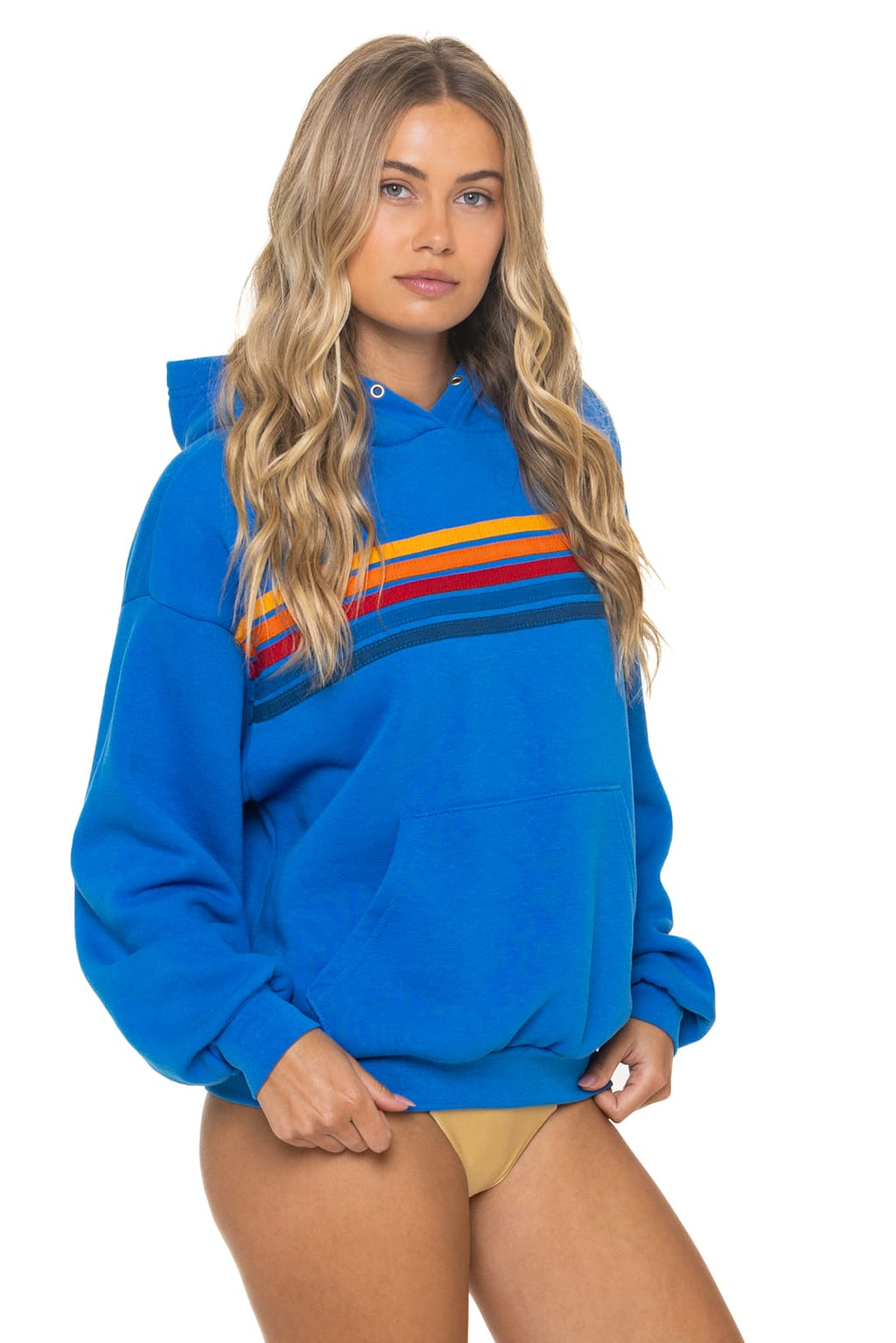 5 STRIPE RELAXED PULLOVER HOODIE - OCEAN