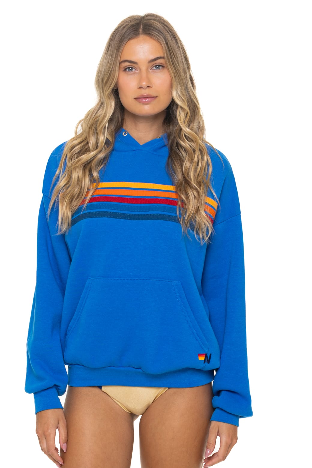 5 STRIPE RELAXED PULLOVER HOODIE - OCEAN
