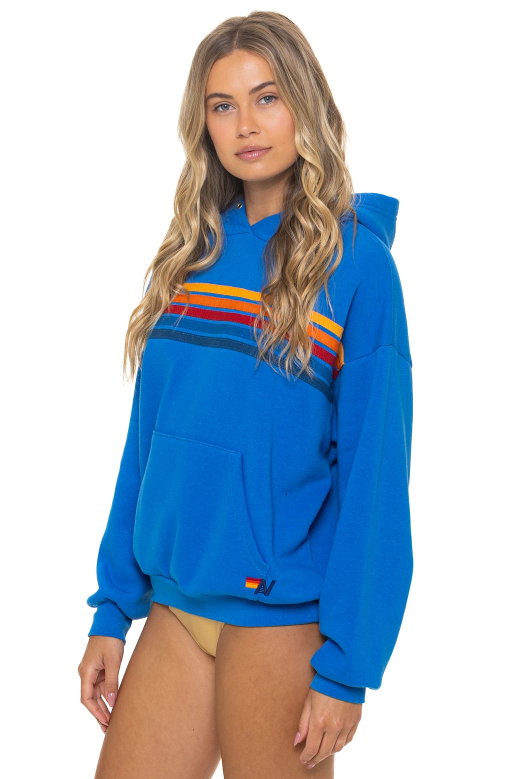 5 STRIPE RELAXED PULLOVER HOODIE - OCEAN