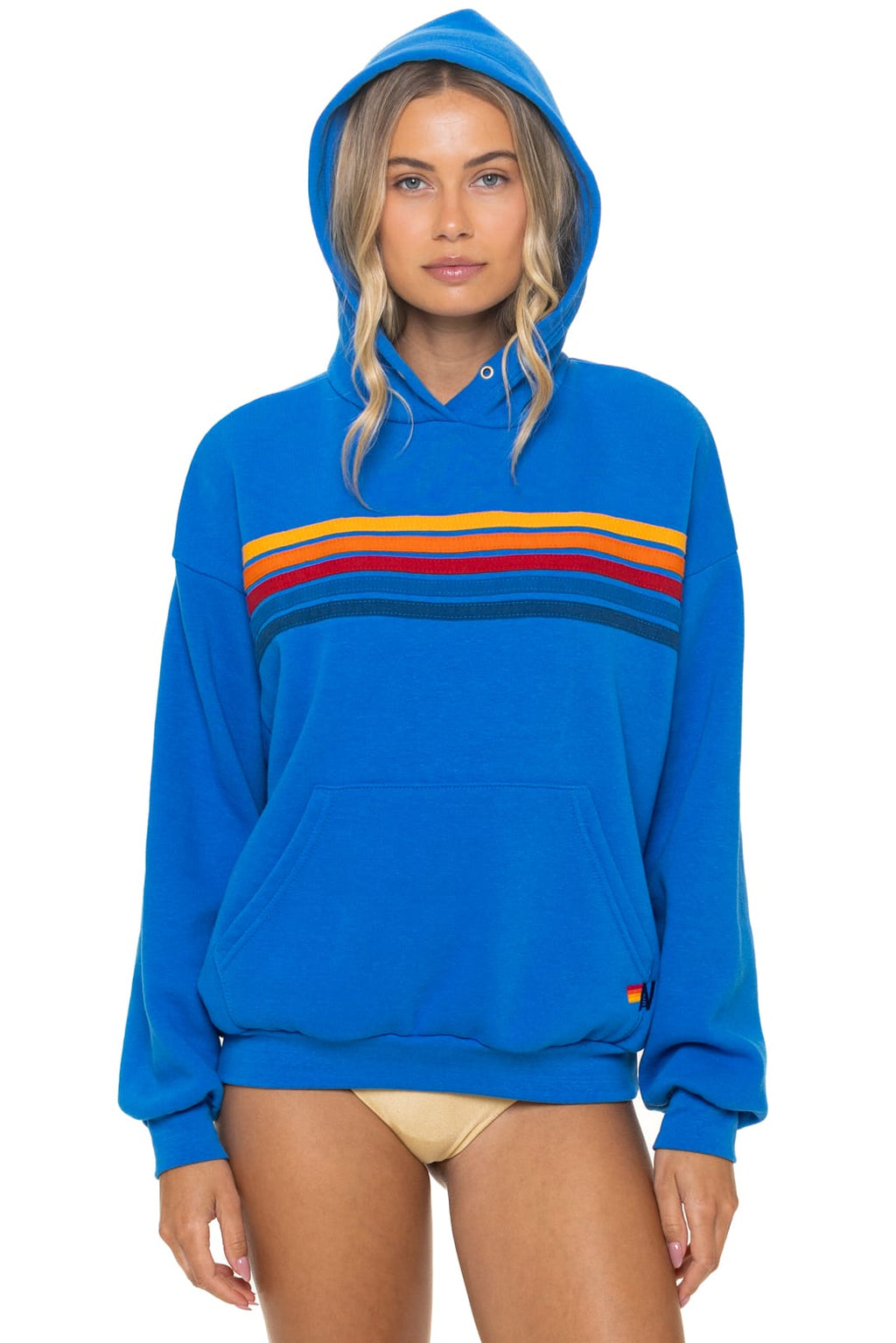 5 STRIPE RELAXED PULLOVER HOODIE - OCEAN