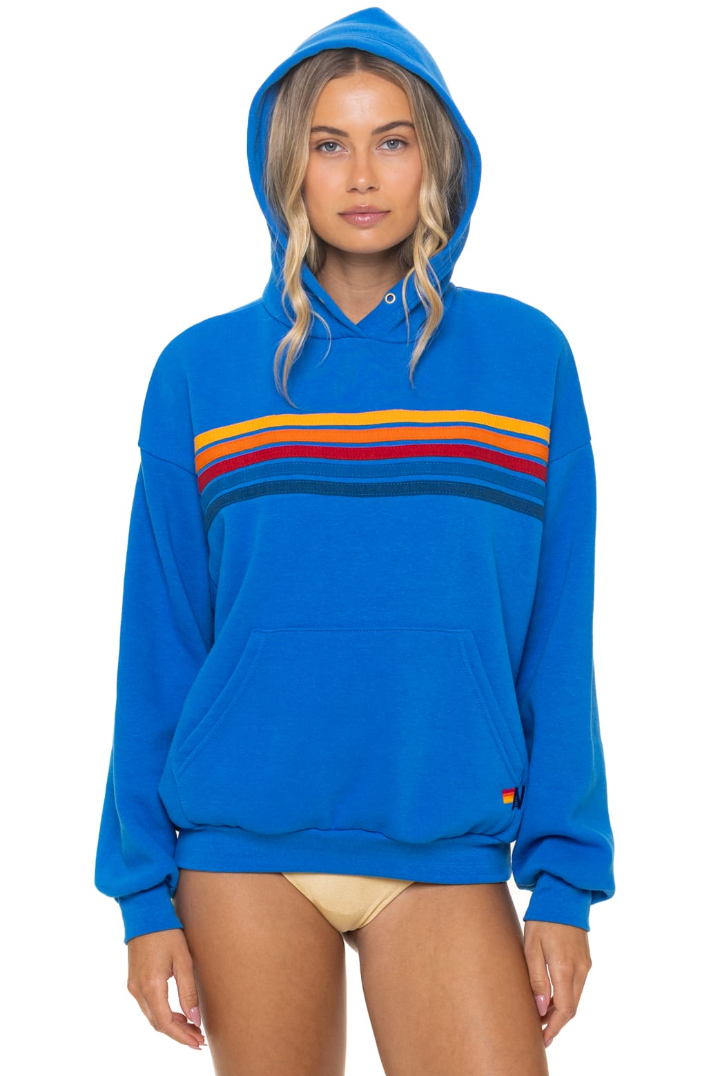 5 STRIPE RELAXED PULLOVER HOODIE - OCEAN
