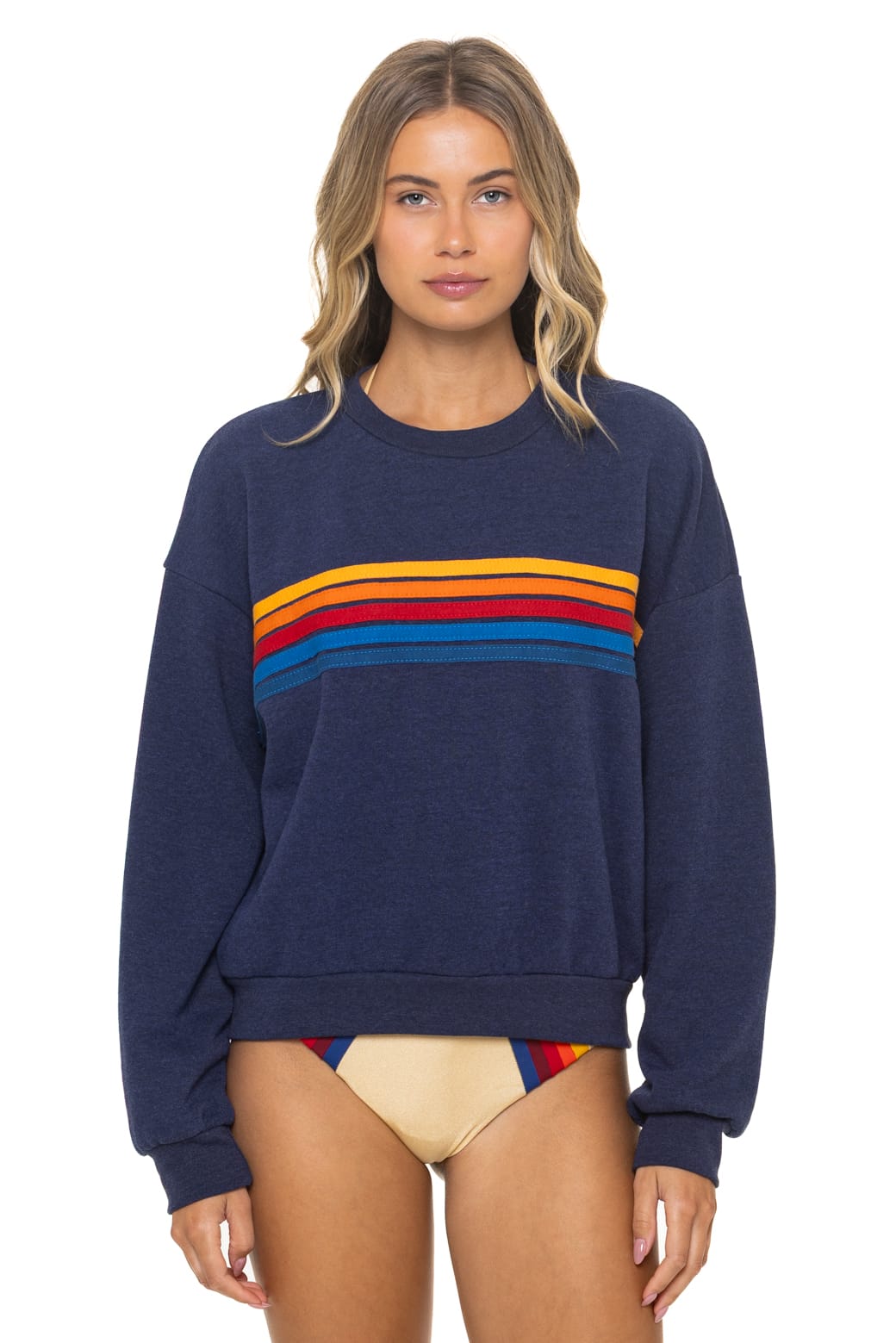 5 STRIPE RELAXED CREW SWEATSHIRT - NAVY