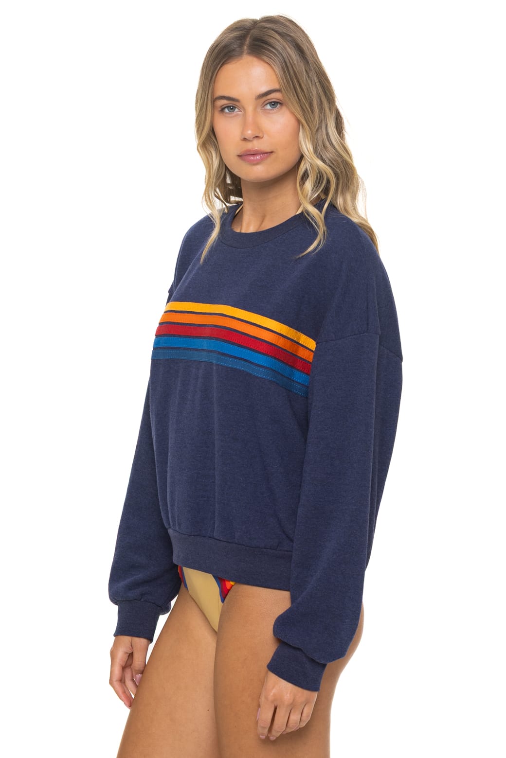 5 STRIPE RELAXED CREW SWEATSHIRT - NAVY