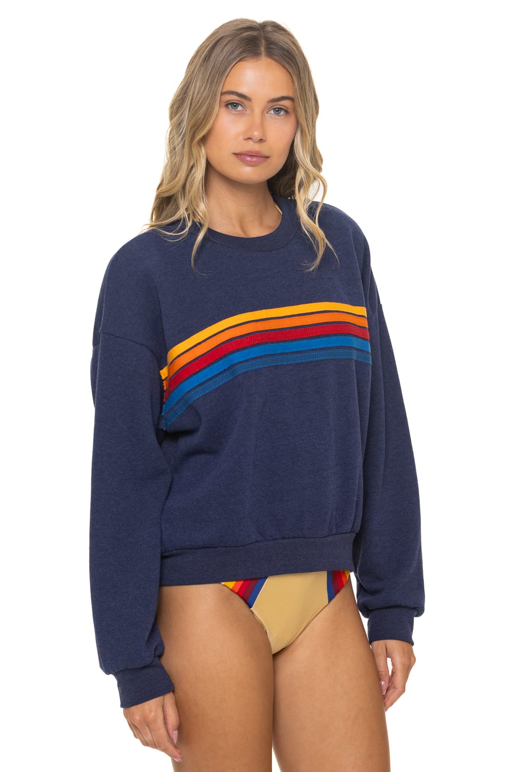 5 STRIPE RELAXED CREW SWEATSHIRT - NAVY