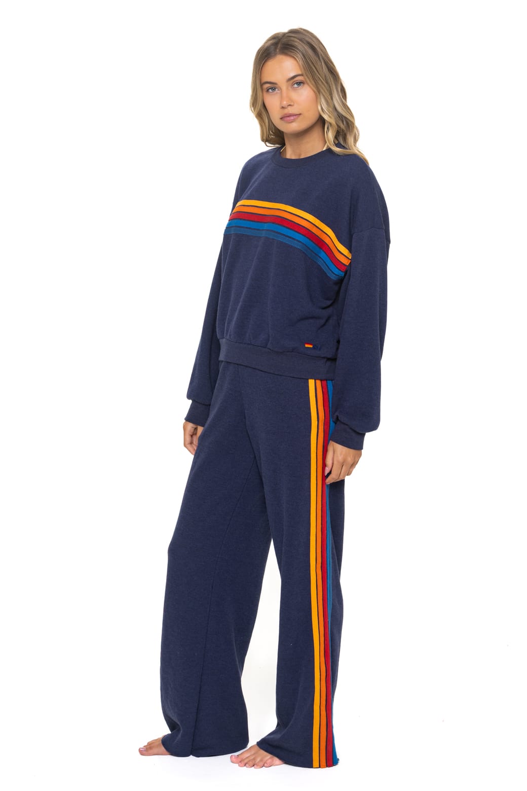 5 STRIPE RELAXED CREW SWEATSHIRT - NAVY