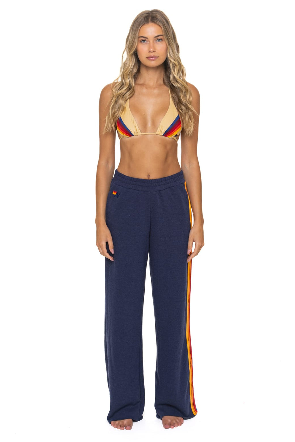 5 STRIPE WIDE LEG POCKET SWEATPANTS - NAVY