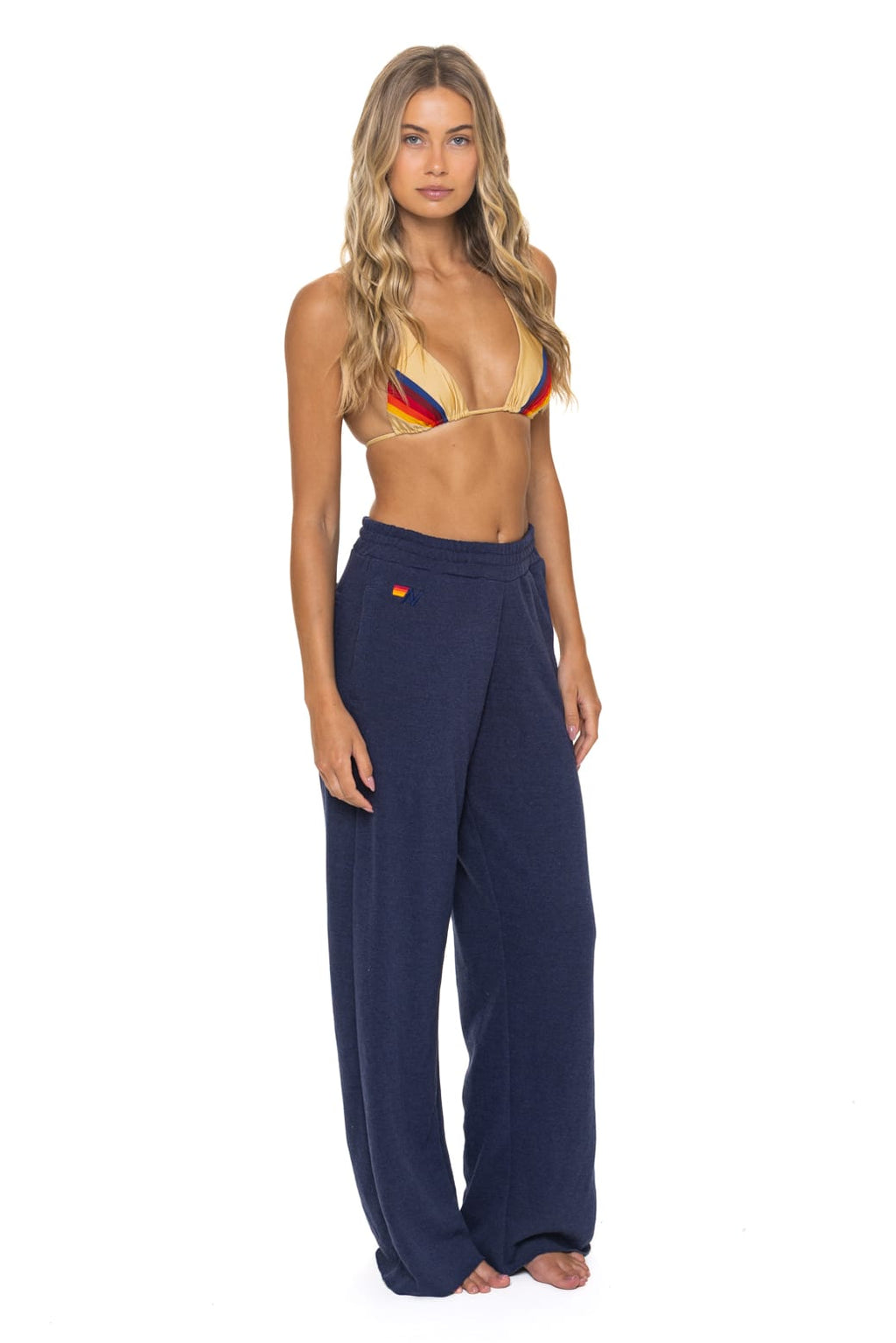 5 STRIPE WIDE LEG POCKET SWEATPANTS - NAVY