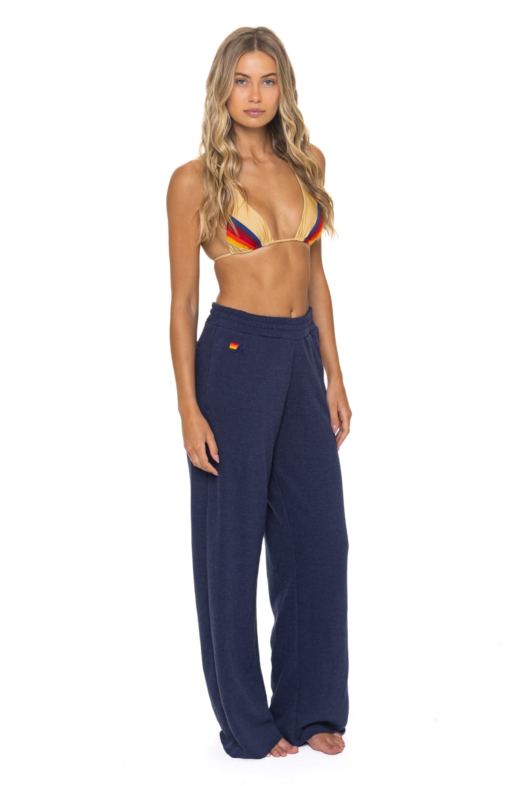 5 STRIPE WIDE LEG POCKET SWEATPANTS - NAVY