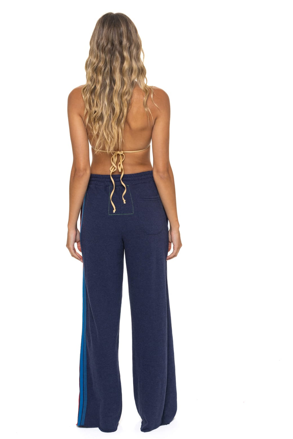 5 STRIPE WIDE LEG POCKET SWEATPANTS - NAVY
